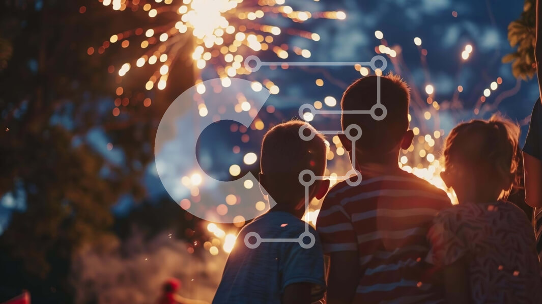 Intra Συλλεκτικό Ξύλινο Παζλ Plywood  4mm - Παιδιά που παρακολουθούν πυροτεχνήματα στις 4 Ιουλίου Σε Ξύλινο Κουτί - Διαστάσεις: 10x10 cm – 25 κομμάτια