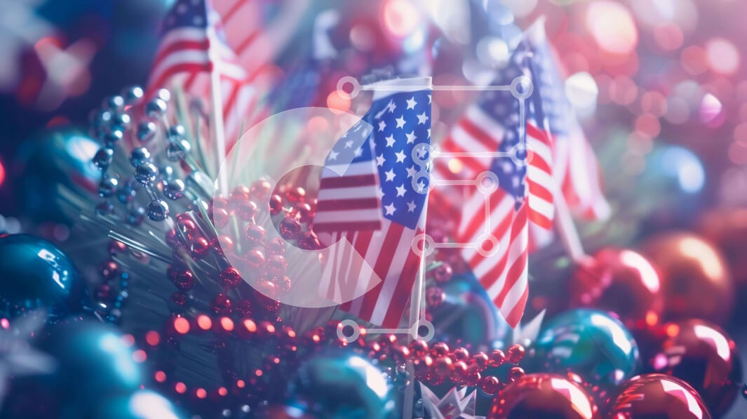 Intra Συλλεκτικό Ξύλινο Παζλ Plywood  4mm - Διακοσμήσεις 4ης Ιουλίου με αμερικανικές σημαίες και στολίδια Σε Ξύλινο Κουτί - Διαστάσεις: 10x10 cm – 25 κομμάτια