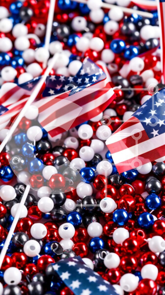 Intra Συλλεκτικό Ξύλινο Παζλ Plywood  4mm - Πατριωτικές χάντρες και αμερικανικές σημαίες Σε Ξύλινο Κουτί - Διαστάσεις Puzzle: 10x10 cm – 25 κομμάτια