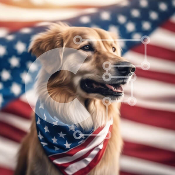 Intra Συλλεκτικό Ξύλινο Παζλ Plywood  4mm - Happy Golden Retriever Dog με American Flag Bandana Σε Ξύλινο Κουτί - Διαστάσεις: 10x10 cm – 25 κομμάτια