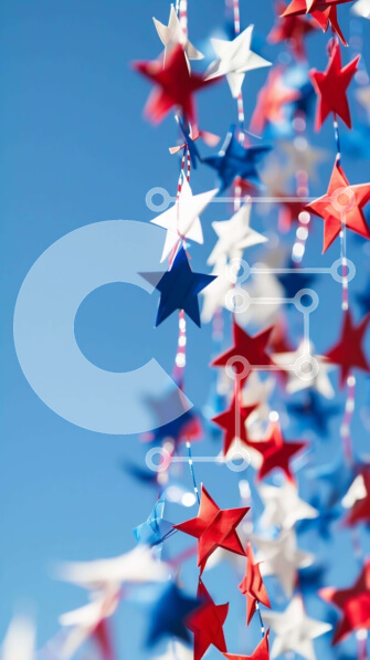 Intra Συλλεκτικό Ξύλινο Παζλ Plywood  4mm - Πολύχρωμα κόκκινα, λευκά και μπλε χάρτινα αστέρια γιρλάντα Σε Ξύλινο Κουτί - Διαστάσεις Puzzle: 10x10 cm – 25 κομμάτια