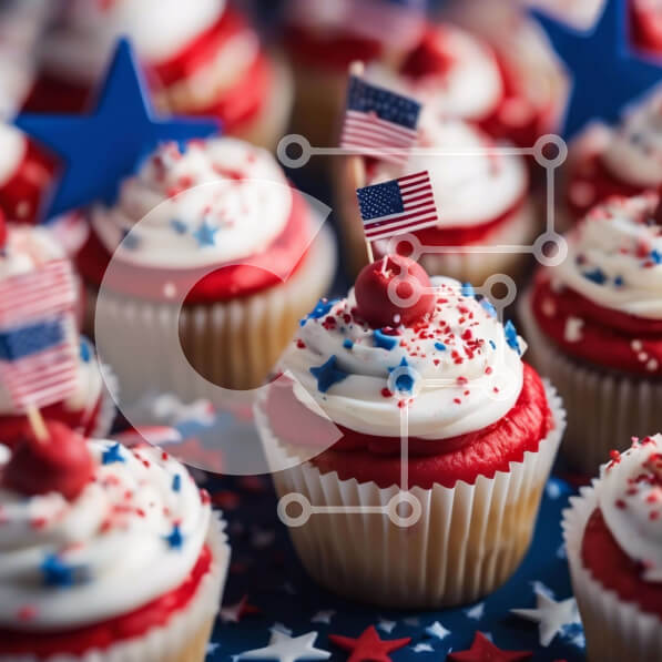 Intra Συλλεκτικό Ξύλινο Παζλ Plywood  4mm - Cupcakes 4ης Ιουλίου με Πατριωτικά Διακοσμητικά Σε Ξύλινο Κουτί - Διαστάσεις: 10x10 cm – 25 κομμάτια