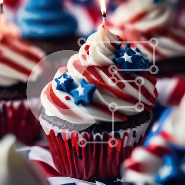 Σετ των 2 Intra Συλλεκτικό Ξύλινο Παζλ Plywood  4mm - Πατριωτικά Cupcakes με Κόκκινο, Λευκό και Μπλε παγετό Σε Ξύλινο Κουτί - Διαστάσεις: 10x10 cm – 25 κομμάτια