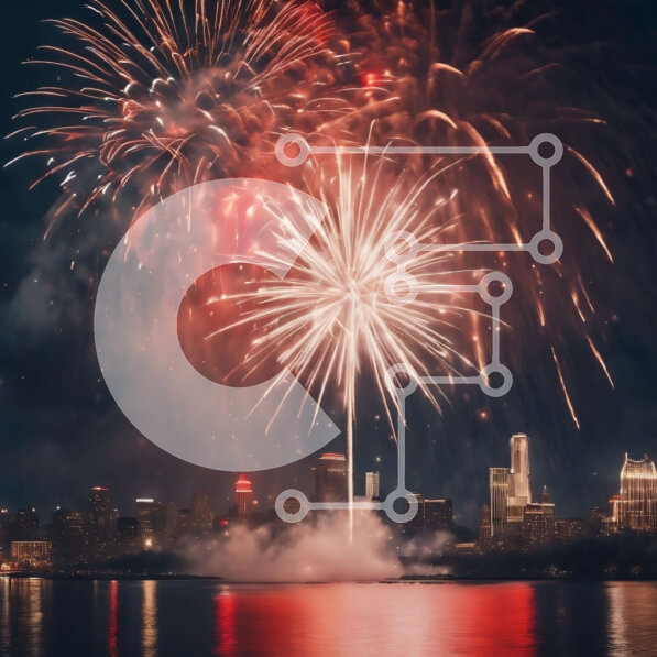 Intra Συλλεκτικό Ξύλινο Παζλ Plywood  4mm - Πρωτοχρονιάτικη γιορτή πυροτεχνημάτων Σε Ξύλινο Κουτί - Διαστάσεις: 10x10 cm – 25 κομμάτια