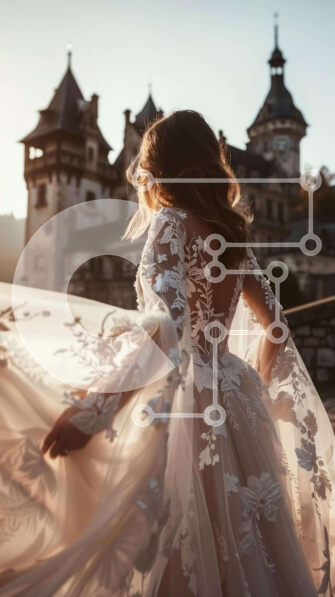 Intra Συλλεκτικό Ξύλινο Παζλ Plywood  4mm - Κομψή νύφη με νυφικό στο Κάστρο Σε Ξύλινο Κουτί - Διαστάσεις Puzzle: 10x10 cm – 25 κομμάτια