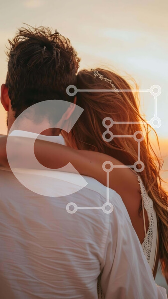 Intra Συλλεκτικό Ξύλινο Παζλ Plywood  4mm - Ζευγάρι που αγκαλιάζεται στο ηλιοβασίλεμα δίπλα στον ωκεανό Σε Ξύλινο Κουτί - Διαστάσεις Puzzle: 10x10 cm – 25 κομμάτια