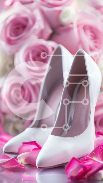 Intra Συλλεκτικό Ξύλινο Παζλ Plywood  4mm - Λευκά ψηλοτάκουνα παπούτσια σε ροζ ροδοπέταλα Σε Ξύλινο Κουτί - Διαστάσεις Puzzle: 10x10 cm – 25 κομμάτια