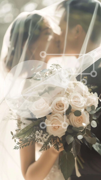 Intra Συλλεκτικό Ξύλινο Παζλ Plywood  4mm - Νεόνυμφο ζευγάρι που φιλιέται κάτω από το πέπλο Σε Ξύλινο Κουτί - Διαστάσεις Puzzle: 10x10 cm – 25 κομμάτια