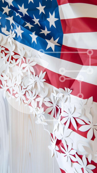 Intra Συλλεκτικό Ξύλινο Παζλ Plywood  4mm - Πατριωτική αμερικανική σημαία με λευκά λουλούδια Σε Ξύλινο Κουτί - Διαστάσεις Puzzle: 10x10 cm – 25 κομμάτια