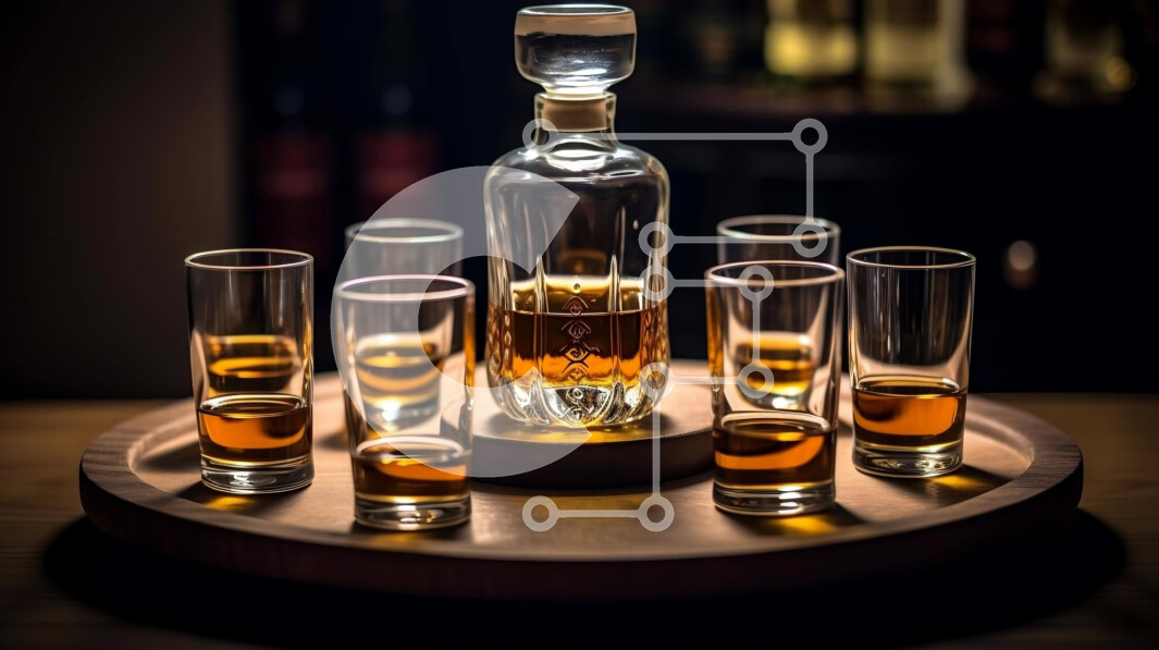 Σετ των 2 Intra Συλλεκτικό Ξύλινο Παζλ Plywood  4mm - Καράφα και ποτήρια σφηνάκι με μπουκάλι ουίσκι Σε Ξύλινο Κουτί - Διαστάσεις: 10x10 cm – 25 κομμάτια