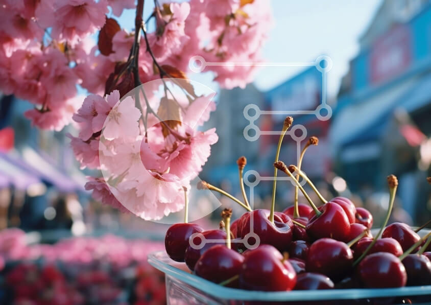 Intra Συλλεκτικό Ξύλινο Παζλ Plywood  4mm - Υπαίθρια αγορά γεμάτη κερασιά με άνθη κερασιάς Σε Ξύλινο Κουτί - Διαστάσεις: 10x10 cm – 25 κομμάτια