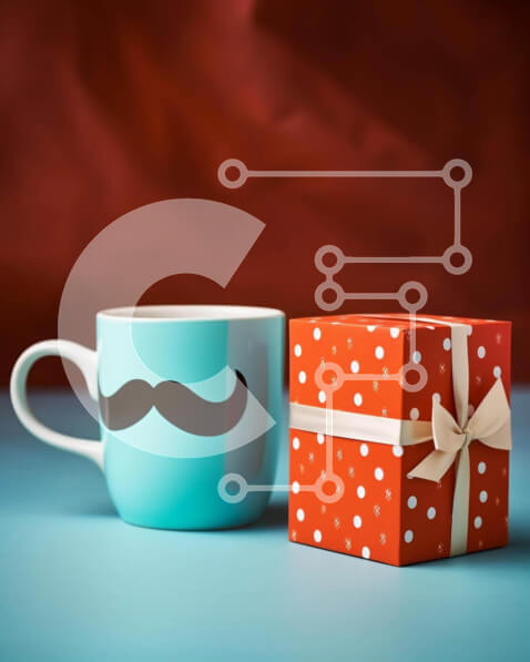 Intra Συλλεκτικό Ξύλινο Παζλ Plywood  4mm - Κούπα καφέ με σχέδιο πορτοκαλί μουστάκι και κουτιά δώρου Σε Ξύλινο Κουτί - Διαστάσεις: 10x10 cm – 25 κομμάτια