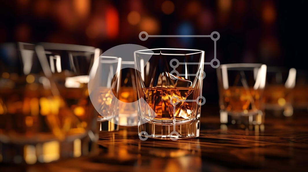 Σετ των 2 Intra Συλλεκτικό Ξύλινο Παζλ Plywood  4mm - Ποικιλία από ποτήρια ουίσκι σε σκούρο ξύλινο τραπέζι Σε Ξύλινο Κουτί - Διαστάσεις: 10x10 cm – 25 κομμάτια