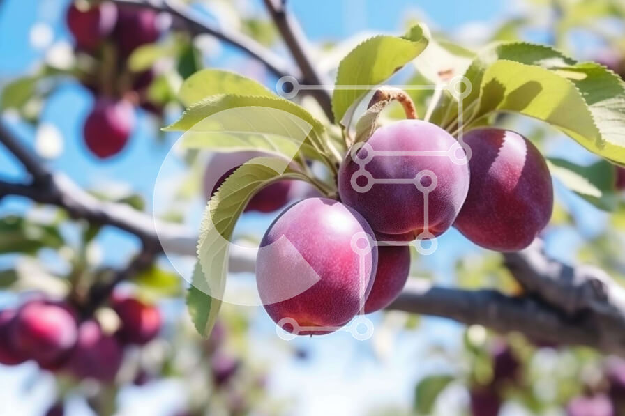 Intra Συλλεκτικό Ξύλινο Παζλ Plywood  4mm - Δαμάσκηνα σε ένα κλαδί δέντρου με πράσινα φύλλα και μπλε ουρανό Σε Ξύλινο Κουτί - Διαστάσεις: 10x10 cm – 25 κομμάτια