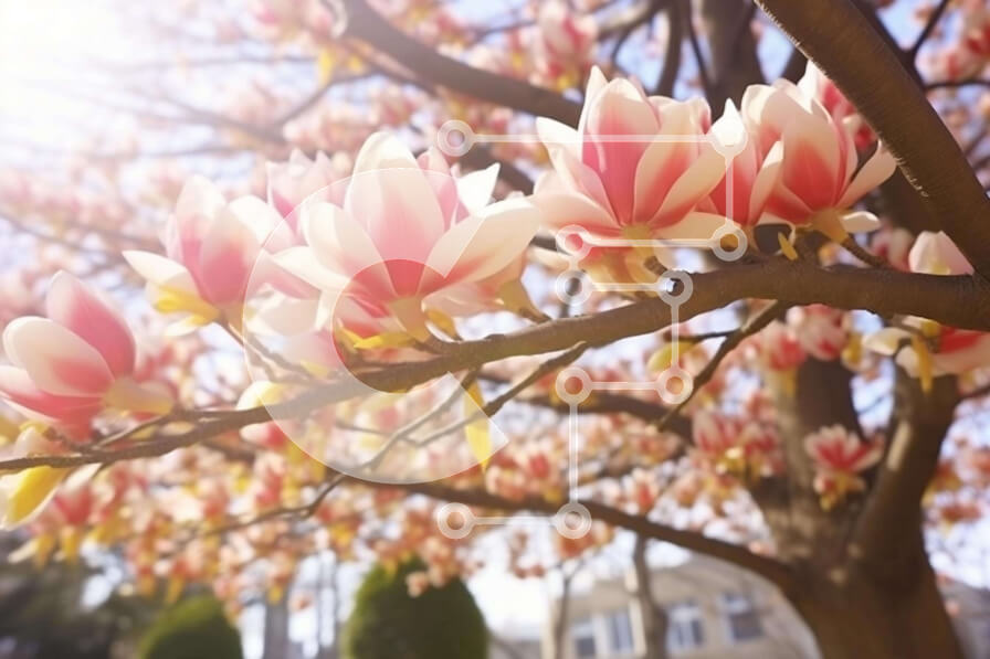 Intra Συλλεκτικό Ξύλινο Παζλ Plywood  4mm - Δέντρο Magnolia που ανθίζει την άνοιξη Σε Ξύλινο Κουτί - Διαστάσεις: 10x10 cm – 25 κομμάτια