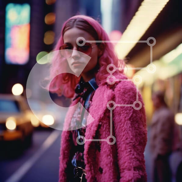 Intra Συλλεκτικό Ξύλινο Παζλ Plywood  4mm - Γυναίκα με ροζ μαλλιά στην Urban City Street Σε Ξύλινο Κουτί - Διαστάσεις Puzzle: 10x10 cm – 25 κομμάτια