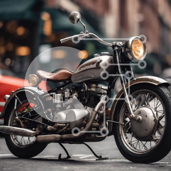 Intra Συλλεκτικό Ξύλινο Παζλ Plywood  4mm - Vintage μοτοσυκλέτα παρκαρισμένη στην City Street Σε Ξύλινο Κουτί - Διαστάσεις Puzzle: 10x10 cm – 25 κομμάτια