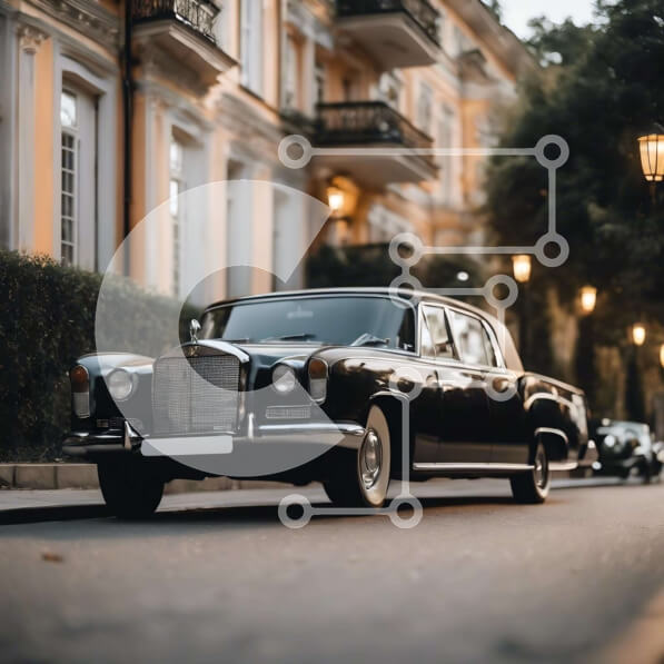 Intra Συλλεκτικό Ξύλινο Παζλ Plywood  4mm - Vintage αυτοκίνητο παρκαρισμένο στην City Street Σε Ξύλινο Κουτί - Διαστάσεις Puzzle: 10x10 cm – 25 κομμάτια