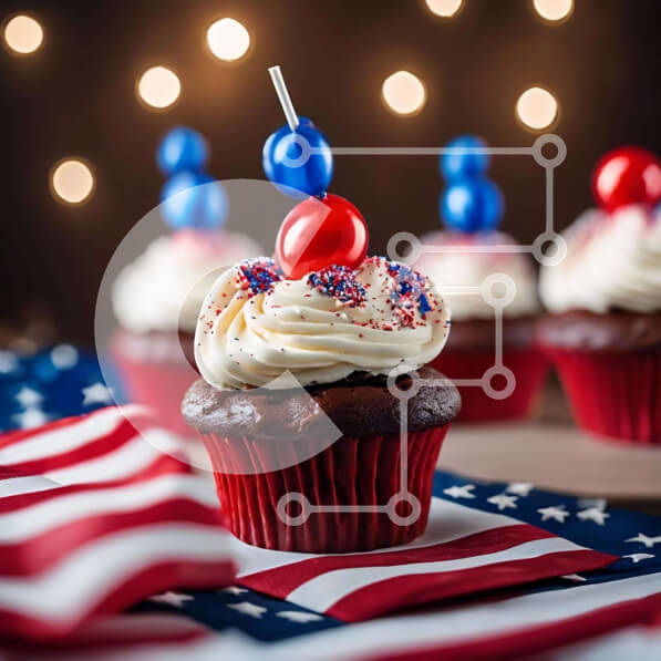 Intra Συλλεκτικό Ξύλινο Παζλ Plywood  4mm - Πατριωτικά cupcakes με φόντο αμερικανικής σημαίας Σε Ξύλινο Κουτί - Διαστάσεις: 10x10 cm – 25 κομμάτια