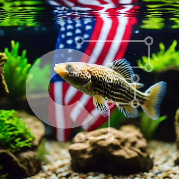 Intra Συλλεκτικό Ξύλινο Παζλ Plywood  4mm - Ψάρια που κολυμπούν σε ενυδρείο με αμερικανική σημαία, βράχους και φυτά Σε Ξύλινο Κουτί - Διαστάσεις: 10x10 cm – 25 κομμάτια