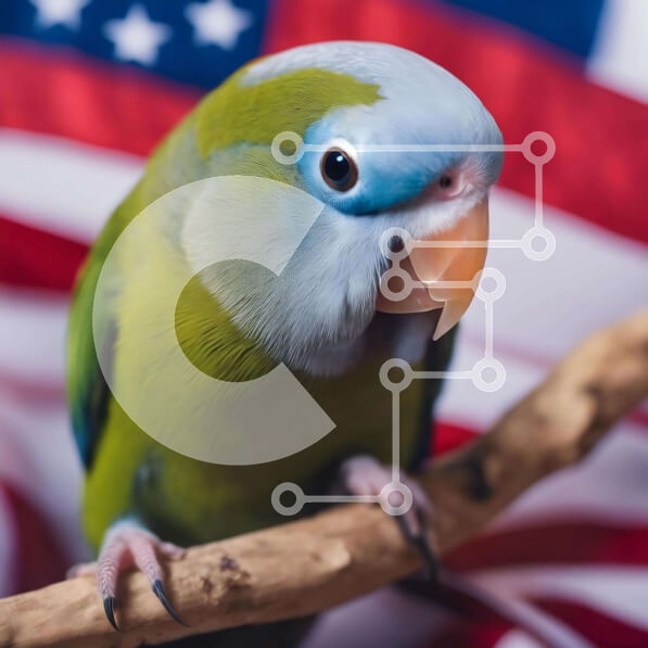 Intra Συλλεκτικό Ξύλινο Παζλ Plywood  4mm - Πράσινος παπαγάλος σε κλαδί σε σχήμα αμερικανικής σημαίας Σε Ξύλινο Κουτί - Διαστάσεις: 10x10 cm – 25 κομμάτια