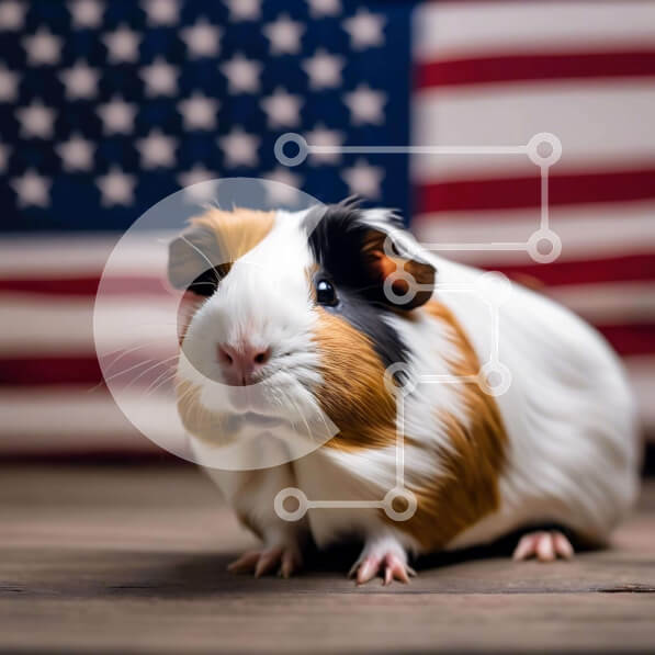 Intra Συλλεκτικό Ξύλινο Παζλ Plywood  4mm - Περίεργο ινδικό χοιρίδιο με φόντο αμερικανικής σημαίας Σε Ξύλινο Κουτί - Διαστάσεις: 10x10 cm – 25 κομμάτια