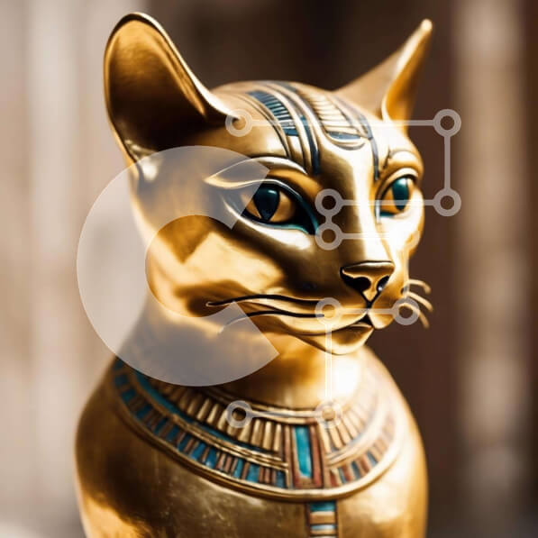 Intra Συλλεκτικό Ξύλινο Παζλ Plywood  4mm - Χρυσό άγαλμα αιγυπτιακής γάτας με μπλε και πράσινα μάτια Σε Ξύλινο Κουτί - Διαστάσεις: 10x10 cm – 25 κομμάτια