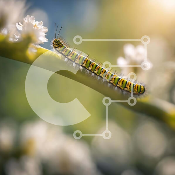 Intra Συλλεκτικό Ξύλινο Παζλ Plywood  4mm - Πράσινη και κίτρινη κάμπια στο στέλεχος λουλουδιών Σε Ξύλινο Κουτί - Διαστάσεις: 10x10 cm – 25 κομμάτια