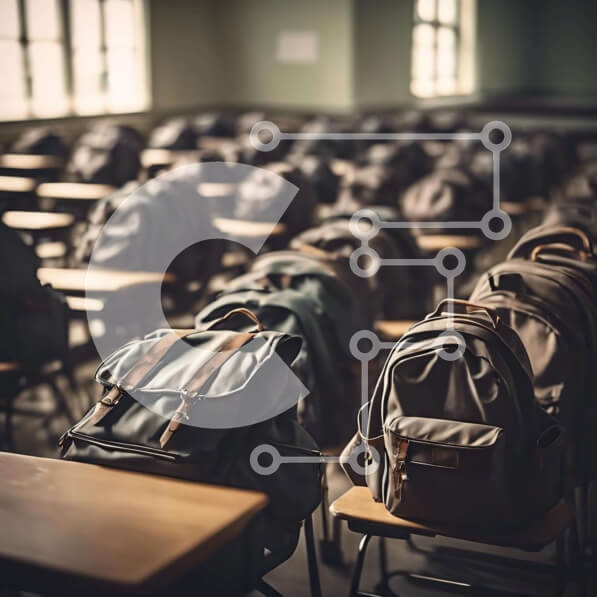 Intra Συλλεκτικό Ξύλινο Παζλ Plywood  4mm - Τάξη με σακίδια πλάτης και ράφια Σε Ξύλινο Κουτί - Διαστάσεις Puzzle: 10x10 cm – 25 κομμάτια