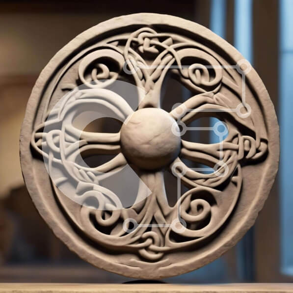 Intra Συλλεκτικό Ξύλινο Παζλ Plywood  4mm - Κυκλικό Πέτρινο Γλυπτό με Κέλτικα Σχέδια Σε Ξύλινο Κουτί - Διαστάσεις Puzzle: 10x10 cm – 25 κομμάτια