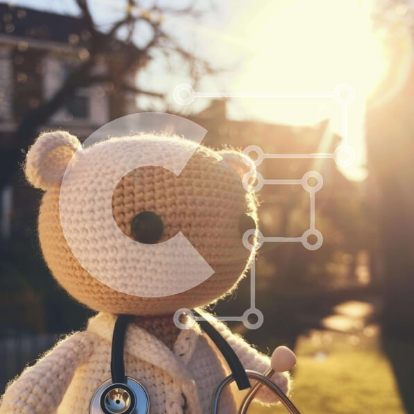 Intra Συλλεκτικό Ξύλινο Παζλ Plywood  4mm - Κροσέ αρκουδάκι Doctor με στηθοσκόπιο Σε Ξύλινο Κουτί - Διαστάσεις Puzzle: 10x10 cm – 25 κομμάτια