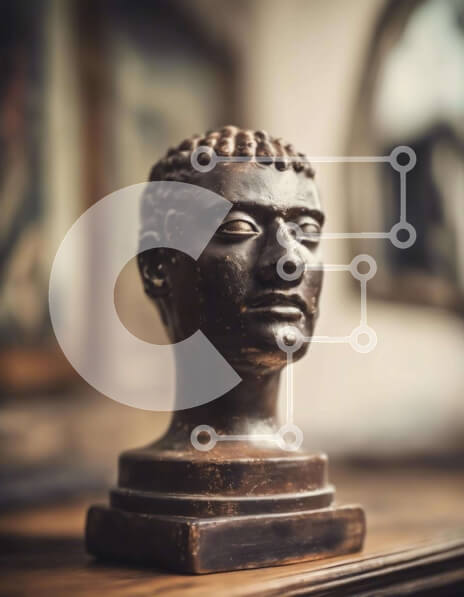 Intra Συλλεκτικό Ξύλινο Παζλ Plywood  4mm - Χάλκινη προτομή ενός Αφροαμερικανού Σε Ξύλινο Κουτί - Διαστάσεις Puzzle: 10x10 cm – 25 κομμάτια