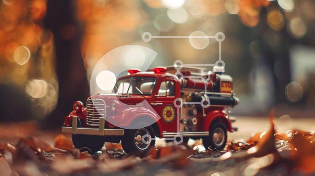 Intra Συλλεκτικό Ξύλινο Παζλ Plywood  4mm - Κόκκινο παιχνίδι πυροσβεστικό όχημα στα φθινοπωρινά φύλλα Σε Ξύλινο Κουτί - Διαστάσεις Puzzle: 10x10 cm – 25 κομμάτια