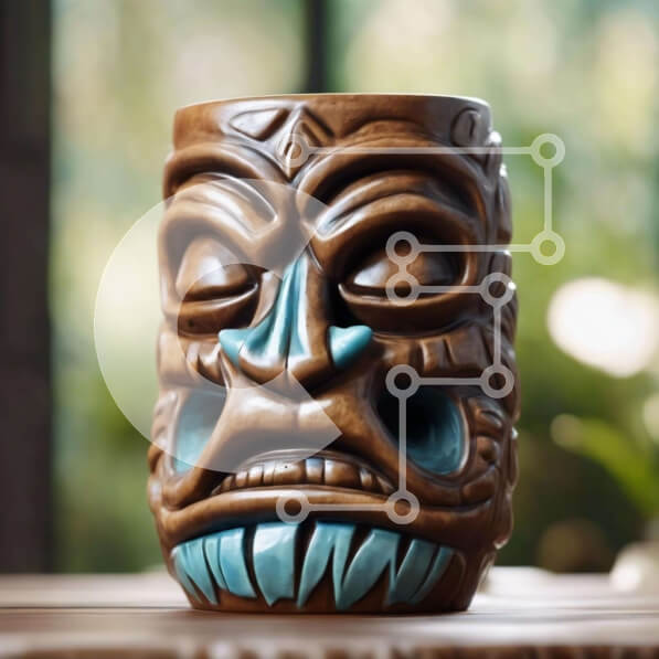 Intra Συλλεκτικό Ξύλινο Παζλ Plywood  4mm - Ξύλινη κούπα Tiki με μπλε πρόσωπο και φυτά Σε Ξύλινο Κουτί - Διαστάσεις: 10x10 cm – 25 κομμάτια