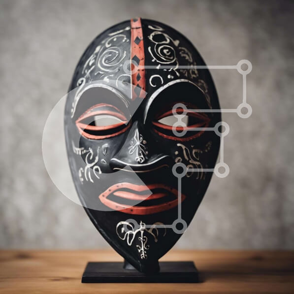 Intra Συλλεκτικό Ξύλινο Παζλ Plywood  4mm - Μαύρη και κόκκινη αφρικανική μάσκα σε ξύλινη βάση Σε Ξύλινο Κουτί - Διαστάσεις Puzzle: 10x10 cm – 25 κομμάτια