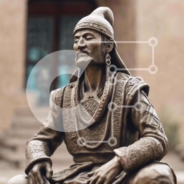 Intra Συλλεκτικό Ξύλινο Παζλ Plywood  4mm - Χάλκινο άγαλμα του Ασιάτη στα σκαλοπάτια Σε Ξύλινο Κουτί - Διαστάσεις Puzzle: 10x10 cm – 25 κομμάτια