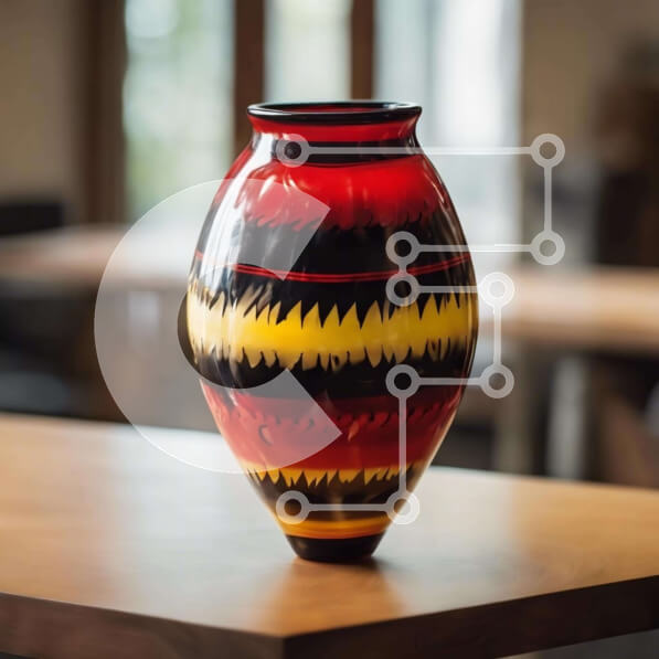 Intra Συλλεκτικό Ξύλινο Παζλ Plywood  4mm - Κόκκινο, κίτρινο και μαύρο βάζο σε ξύλινο τραπέζι με καρέκλες Σε Ξύλινο Κουτί - Διαστάσεις: 10x10 cm – 25 κομμάτια