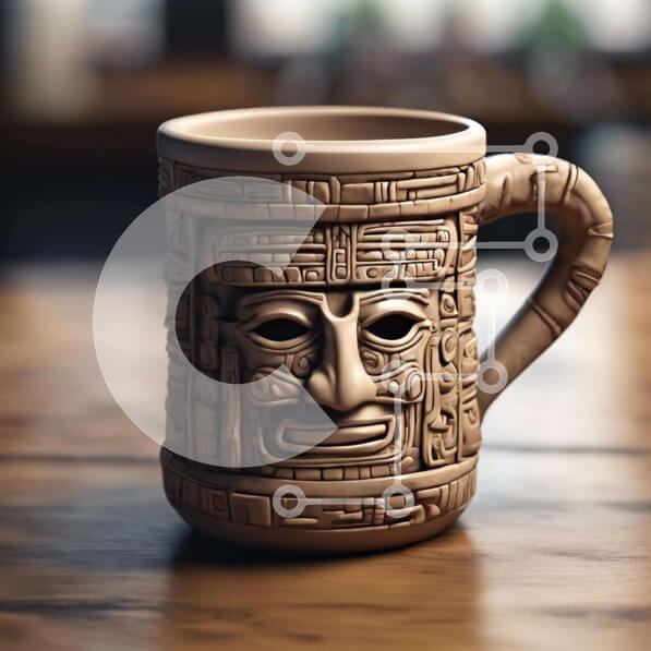 Intra Συλλεκτικό Ξύλινο Παζλ Plywood  4mm - Κεραμική κούπα καφέ εμπνευσμένη από τους Αζτέκους σε ξύλινο τραπέζι Σε Ξύλινο Κουτί - Διαστάσεις: 10x10 cm – 25 κομμάτια