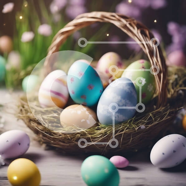 Intra Συλλεκτικό Ξύλινο Παζλ Plywood  4mm - Πολύχρωμο καλάθι με αυγά Πάσχας στη φύση Σε Ξύλινο Κουτί - Διαστάσεις: 10x10 cm – 25 κομμάτια