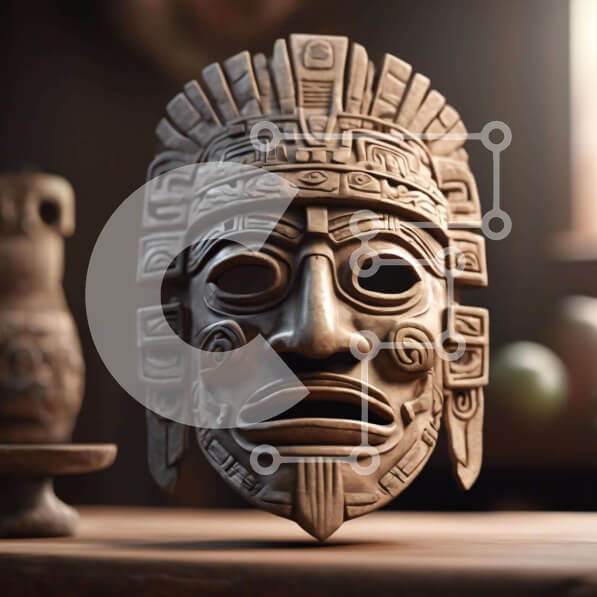 Intra Συλλεκτικό Ξύλινο Παζλ Plywood  4mm - Ξύλινη μάσκα των Αζτέκων Σε Ξύλινο Κουτί - Διαστάσεις Puzzle: 10x10 cm – 25 κομμάτια