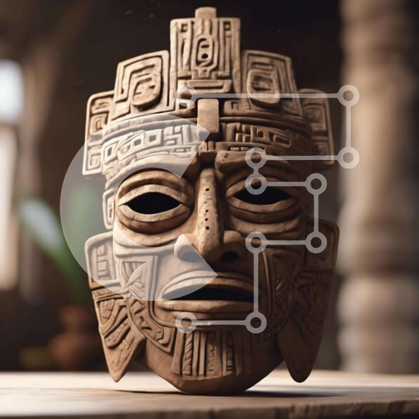 Intra Συλλεκτικό Ξύλινο Παζλ Plywood  4mm - Ξύλινη μάσκα εμπνευσμένη από τους Αζτέκους Σε Ξύλινο Κουτί - Διαστάσεις: 10x10 cm – 25 κομμάτια