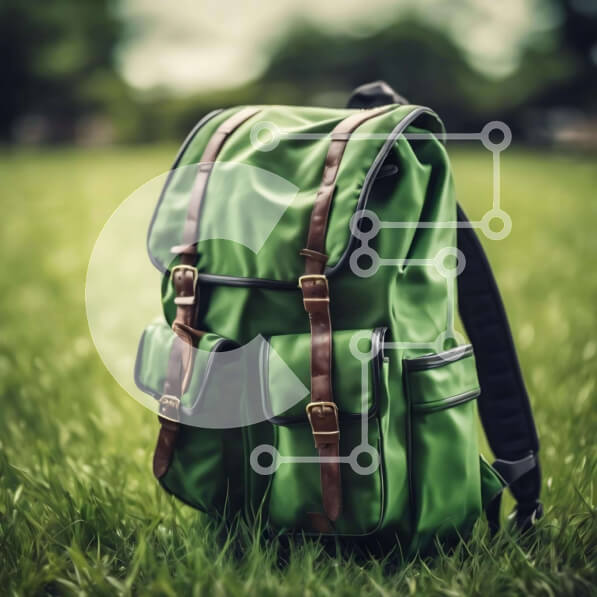 Intra Συλλεκτικό Ξύλινο Παζλ Plywood  4mm - Πράσινο σακίδιο πλάτης σε γρασίδι με καφέ λουράκια Σε Ξύλινο Κουτί - Διαστάσεις: 10x10 cm – 25 κομμάτια