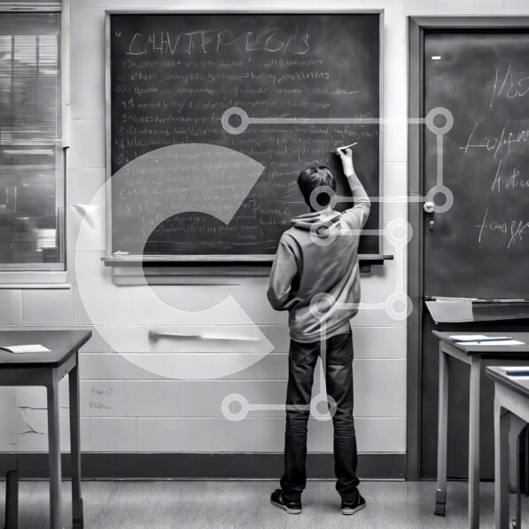 Intra Συλλεκτικό Ξύλινο Παζλ Plywood  4mm - Αγόρι που γράφει σε έναν πίνακα κιμωλίας σε μια άδεια τάξη Σε Ξύλινο Κουτί - Διαστάσεις Puzzle: 10x10 cm – 25 κομμάτια