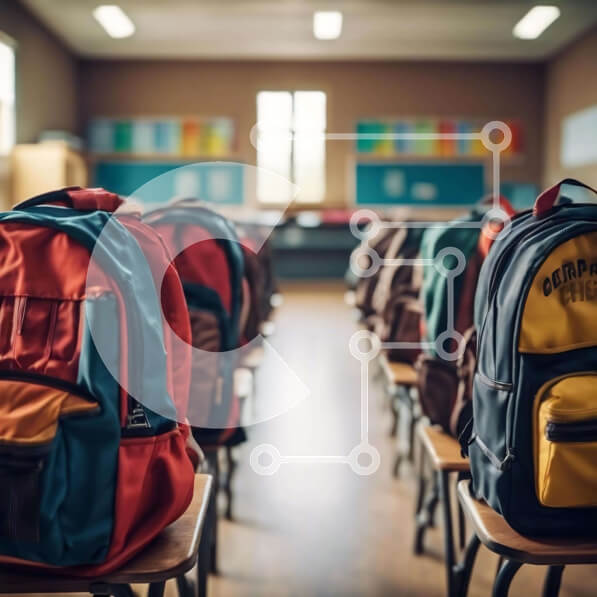 Intra Συλλεκτικό Ξύλινο Παζλ Plywood  4mm - Τάξη με σακίδια πλάτης και ράφια Σε Ξύλινο Κουτί - Διαστάσεις Puzzle: 10x10 cm – 25 κομμάτια