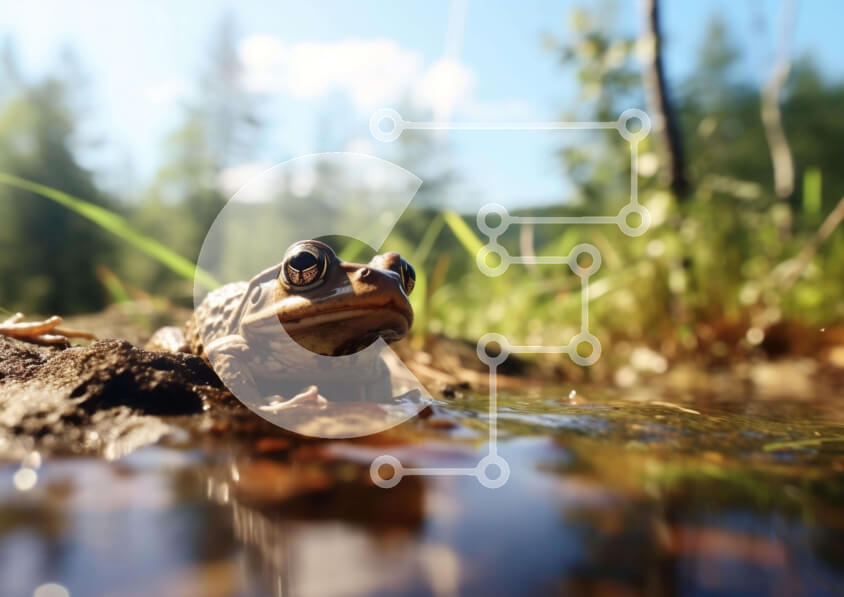 Σετ των 2 Intra Συλλεκτικό Ξύλινο Παζλ Plywood  4mm - Περίεργος βάτραχος στο νερό Σε Ξύλινο Κουτί - Διαστάσεις: 10x10 cm – 25 κομμάτια