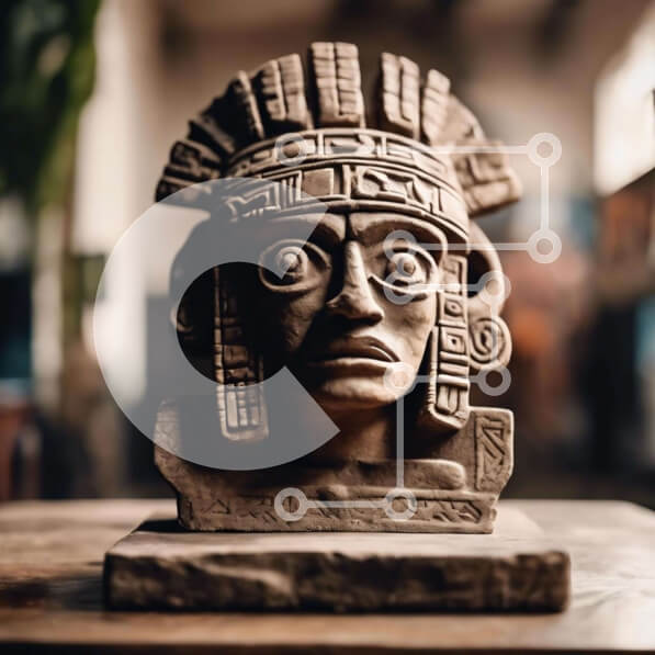 Intra Συλλεκτικό Ξύλινο Παζλ Plywood  4mm - Αρχαίο άγαλμα κεφαλιού των Μάγια Σε Ξύλινο Κουτί - Διαστάσεις Puzzle: 10x10 cm – 25 κομμάτια