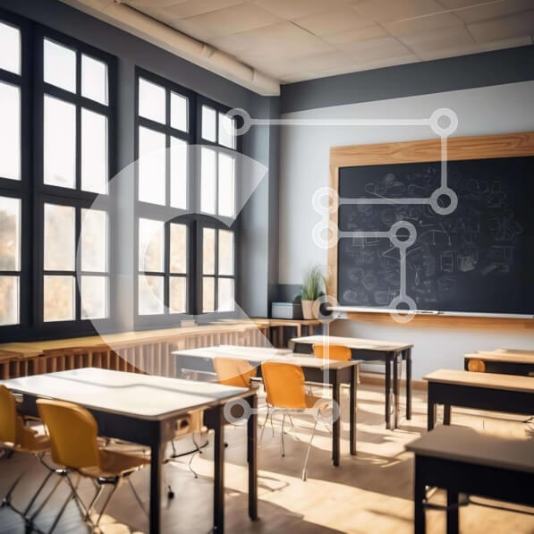 Intra Συλλεκτικό Ξύλινο Παζλ Plywood  4mm - Άδεια τάξη με μαυροπίνακα, καρέκλες και παράθυρα Σε Ξύλινο Κουτί - Διαστάσεις Puzzle: 10x10 cm – 25 κομμάτια