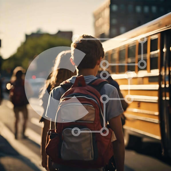 Intra Συλλεκτικό Ξύλινο Παζλ Plywood  4mm - Μαθητές που περπατούν στο σχολείο με σακίδια πλάτης και σχολικό λεωφορείο Σε Ξύλινο Κουτί - Διαστάσεις Puzzle: 10x10 cm – 25 κομμάτια