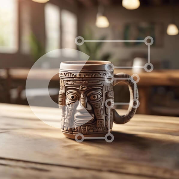 Intra Συλλεκτικό Ξύλινο Παζλ Plywood  4mm - Κούπα καφέ εμπνευσμένη από τους Αζτέκους σε ξύλινο τραπέζι Σε Ξύλινο Κουτί - Διαστάσεις: 10x10 cm – 25 κομμάτια