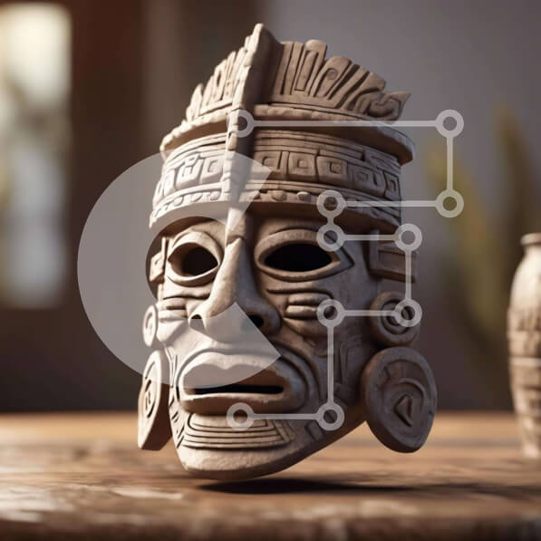 Intra Συλλεκτικό Ξύλινο Παζλ Plywood  4mm - Περίτεχνα σκαλιστές μάσκες σε ξύλινο τραπέζι Σε Ξύλινο Κουτί - Διαστάσεις Puzzle: 10x10 cm – 25 κομμάτια